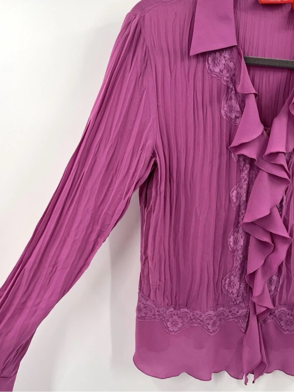 Oscar de la Renta Magenta Ruffled Button-Front Blouse - Picture 4 of 4